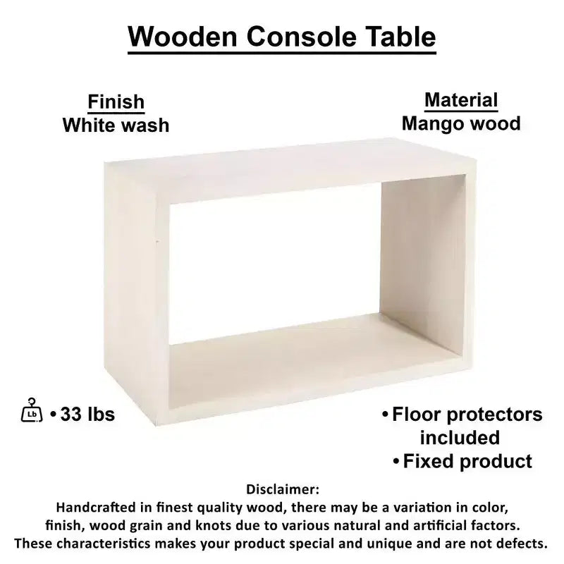 Console de canapé à cadre ouvert fabriquée à la main en bois de manguier blanc, 52 pouces