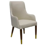 LeisureMod Viva Dining Armchair in Leather Upholstery with Gold Accent Wood Legs for Modern Kitchen and Home