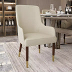Fauteuil de salle à manger en cuir avec pieds en bois à accents dorés pour cuisine et intérieur modernes