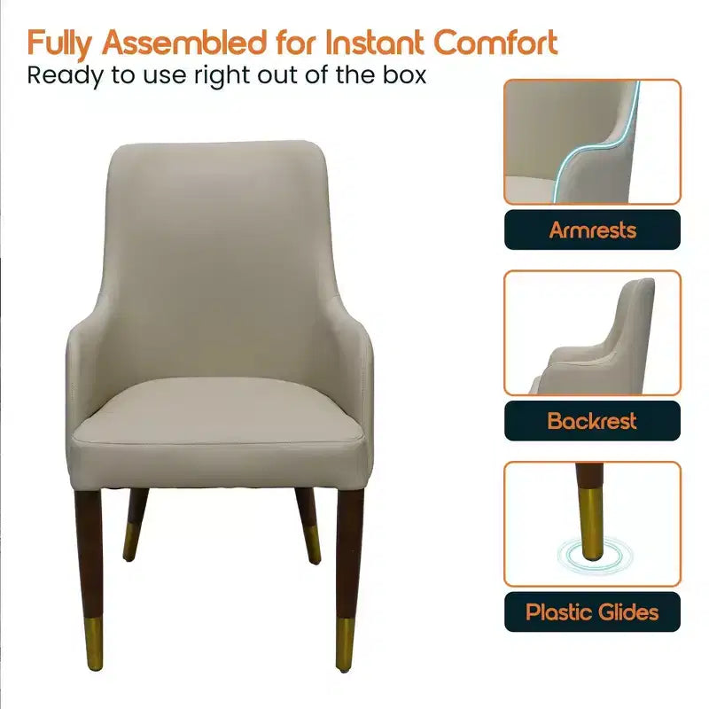 Fauteuil de salle à manger en cuir avec pieds en bois à accents dorés pour cuisine et intérieur modernes
