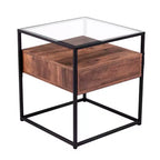 Olivern Glass-Top End Table with Storage - Black - SEI