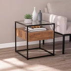 Table d'appoint à plateau en verre avec rangement - Noire