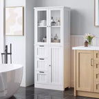 Karl Home58in.H Bathroom Cabinet 3 Doors 3 Drawers 4 Tiers With Verticals Modern Style