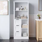 Meuble de salle de bain de 58 po de hauteur, 3 portes, 3 tiroirs, 4 niveaux avec montants, style moderne