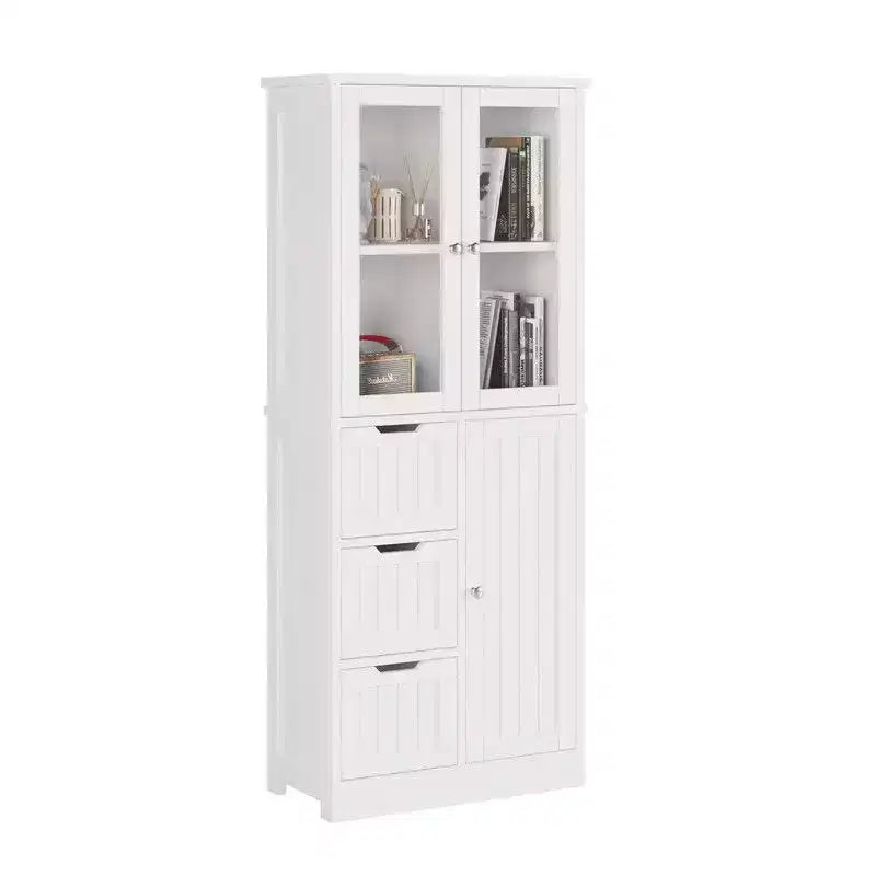 Meuble de salle de bain de 58 po de hauteur, 3 portes, 3 tiroirs, 4 niveaux avec montants, style moderne