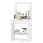 Costway Vanity Desk with Mirror and Lights with 3 Light Modes & Adjustable Brightness White