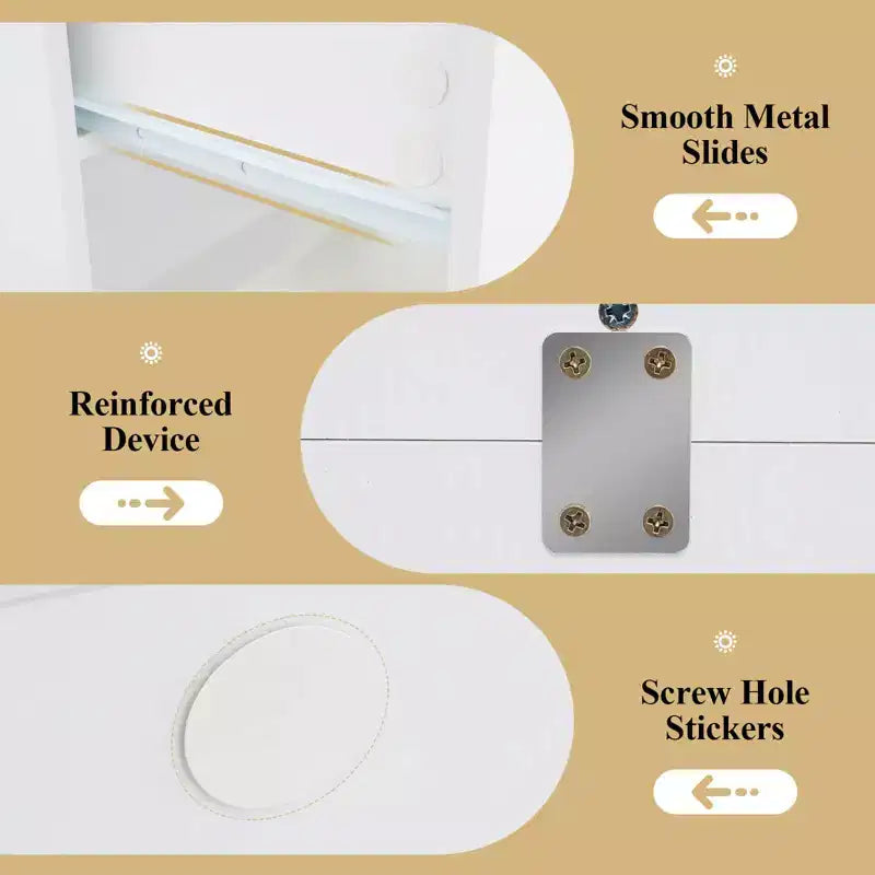 Coiffeuse avec miroir et lumières avec 3 modes d'éclairage et luminosité réglable Blanc