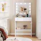 Coiffeuse avec miroir et lumières avec 3 modes d'éclairage et luminosité réglable Blanc
