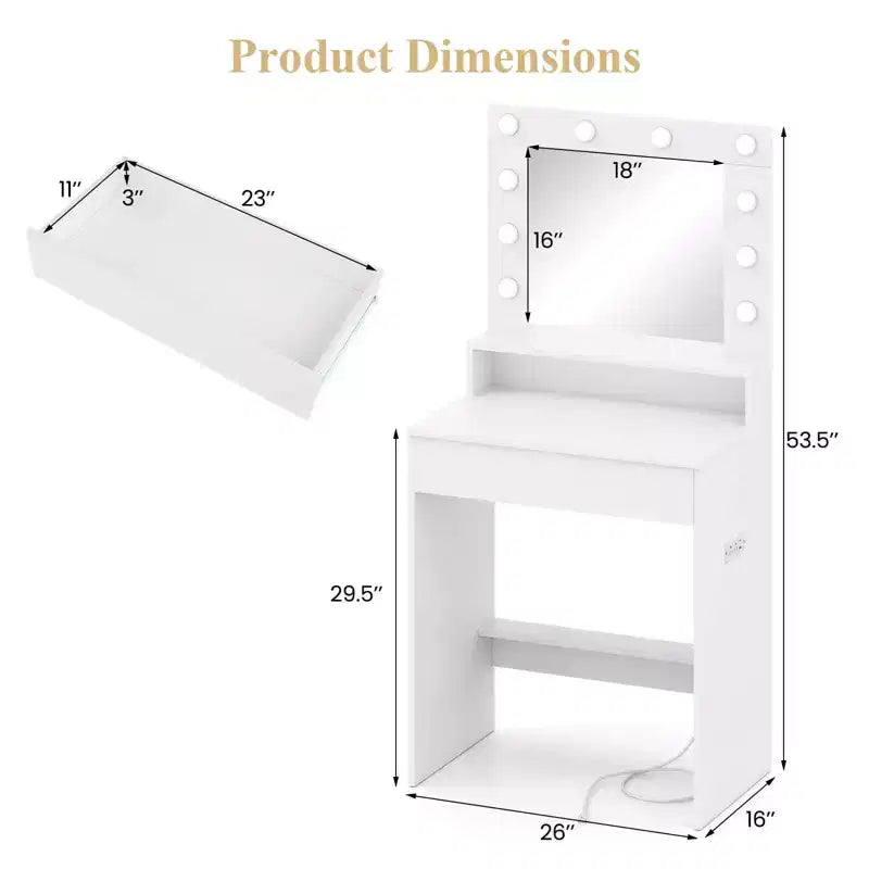 Coiffeuse avec miroir et lumières avec 3 modes d'éclairage et luminosité réglable Blanc