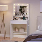 Coiffeuse avec miroir et lumières avec 3 modes d'éclairage et luminosité réglable Blanc