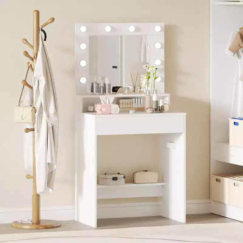 Coiffeuse avec miroir et lumières avec 3 modes d'éclairage et luminosité réglable Blanc