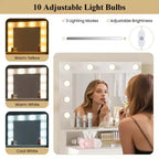 Coiffeuse avec miroir et lumières avec 3 modes d'éclairage et luminosité réglable Blanc