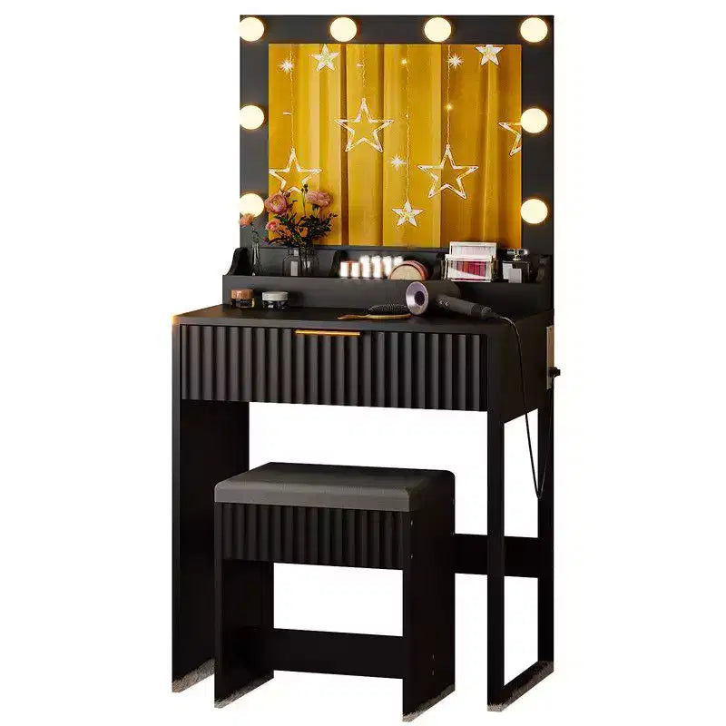 Coiffeuse avec miroir lumineux et tabouret, 1 tiroir 3 compartiments – Beige / Noir / Rose / Blanc