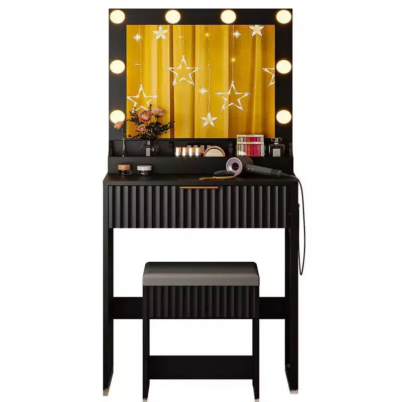 Coiffeuse avec miroir lumineux et tabouret, 1 tiroir 3 compartiments – Beige / Noir / Rose / Blanc