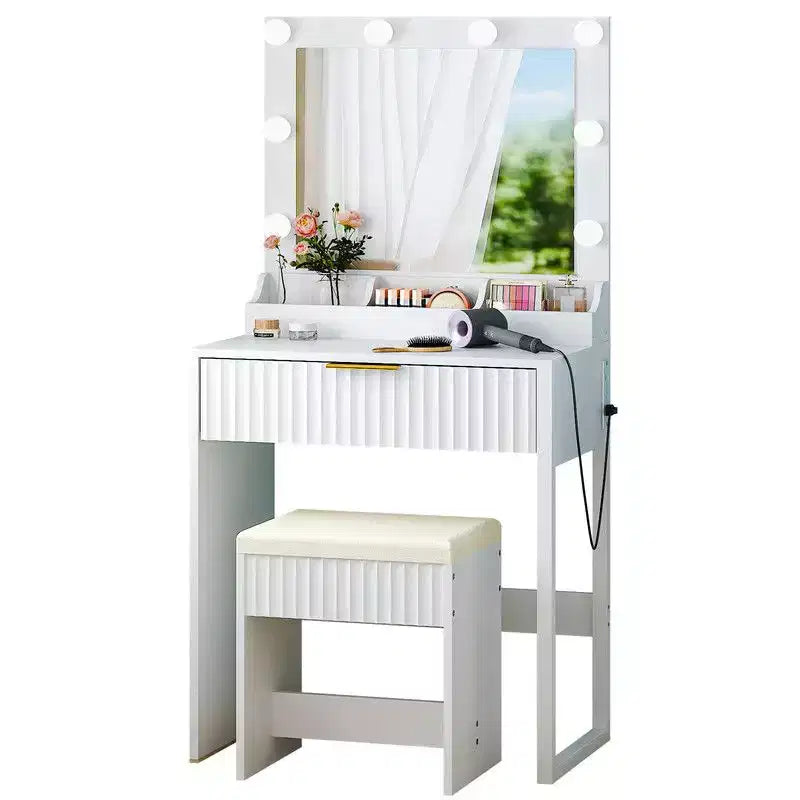 Coiffeuse avec miroir lumineux et tabouret, 1 tiroir 3 compartiments – Beige / Noir / Rose / Blanc