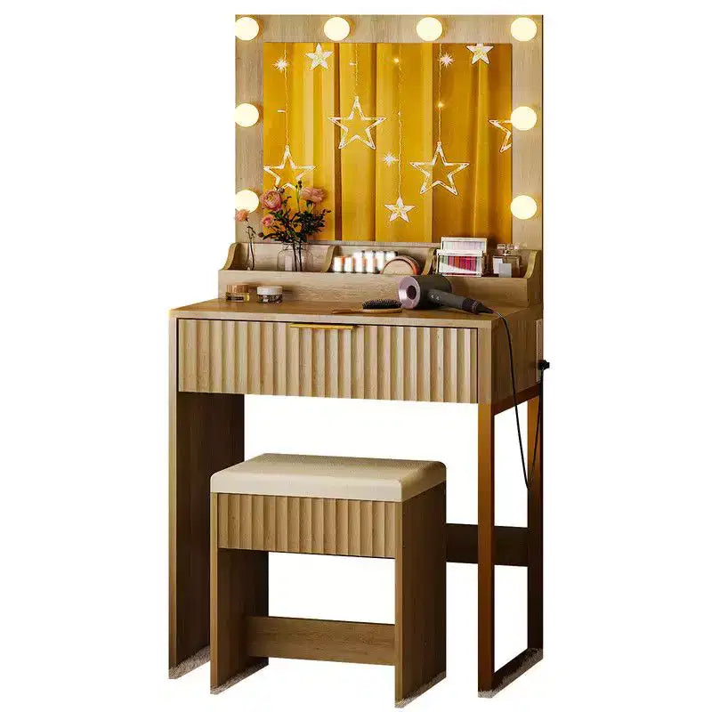 Coiffeuse avec miroir lumineux et tabouret, 1 tiroir 3 compartiments – Beige / Noir / Rose / Blanc