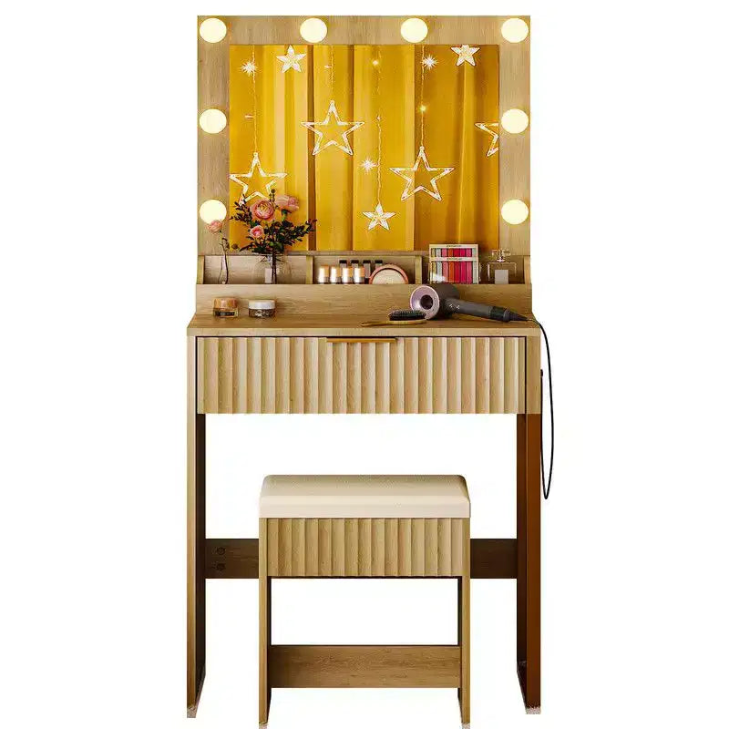 Coiffeuse avec miroir lumineux et tabouret, 1 tiroir 3 compartiments – Beige / Noir / Rose / Blanc