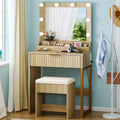 Coiffeuse avec miroir lumineux et tabouret, 1 tiroir 3 compartiments – Beige / Noir / Rose / Blanc