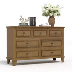 Commode à 7 tiroirs, chiffonnier en bois de 119 cm, Noir / Marron / Gris / Blanc