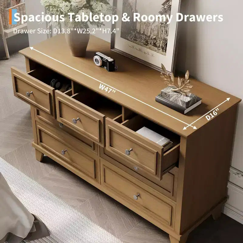 Commode à 7 tiroirs, chiffonnier en bois de 119 cm, Noir / Marron / Gris / Blanc
