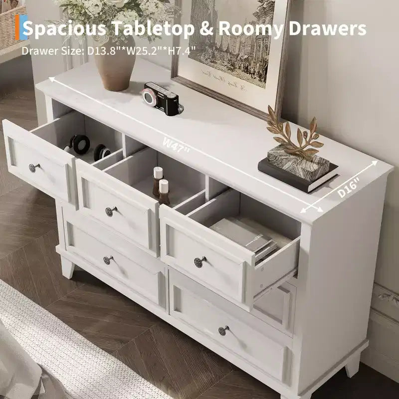 Commode à 7 tiroirs, chiffonnier en bois de 119 cm, Noir / Marron / Gris / Blanc