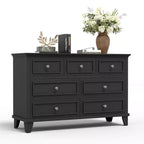 Commode à 7 tiroirs, chiffonnier en bois de 119 cm, Noir / Marron / Gris / Blanc