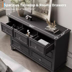 Commode à 7 tiroirs, chiffonnier en bois de 119 cm, Noir / Marron / Gris / Blanc