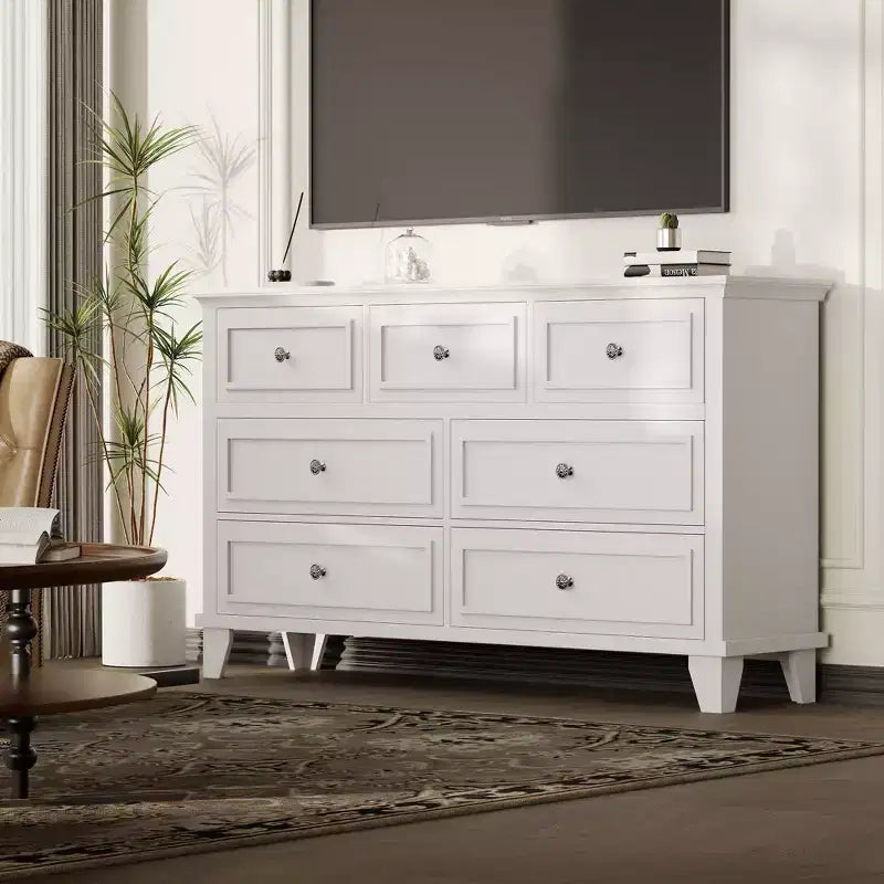 Commode à 7 tiroirs, chiffonnier en bois de 119 cm, Noir / Marron / Gris / Blanc