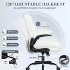 Chaise de bureau pivotante en similicuir, hauteur réglable, blanc