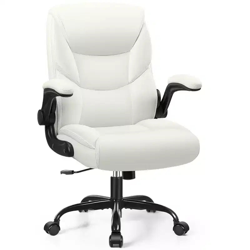Chaise de bureau pivotante en similicuir, hauteur réglable, blanc