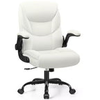Chaise de bureau pivotante en similicuir, hauteur réglable, blanc