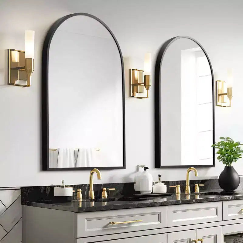 Miroir mural arqué moderne noir 36 x 24, Cadre fin en alliage d'aluminium, Miroir de salle de bain à suspendre au-dessus de l'évier, Pour entrée, chambre, coiffeuse