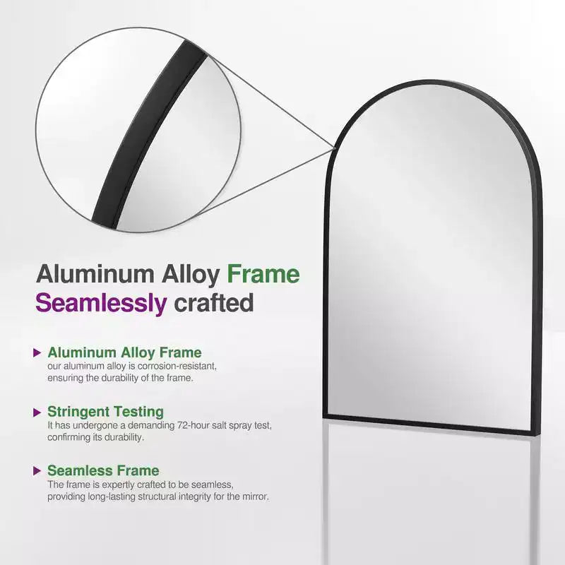 Miroir mural arqué moderne noir 36 x 24, Cadre fin en alliage d'aluminium, Miroir de salle de bain à suspendre au-dessus de l'évier, Pour entrée, chambre, coiffeuse