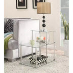 Table d'appoint en verre à marches, table d'appoint moderne à 3 niveaux avec étagères en verre trempé pour l'affichage et le rangement