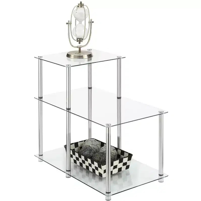 Table d'appoint en verre à marches, table d'appoint moderne à 3 niveaux avec étagères en verre trempé pour l'affichage et le rangement