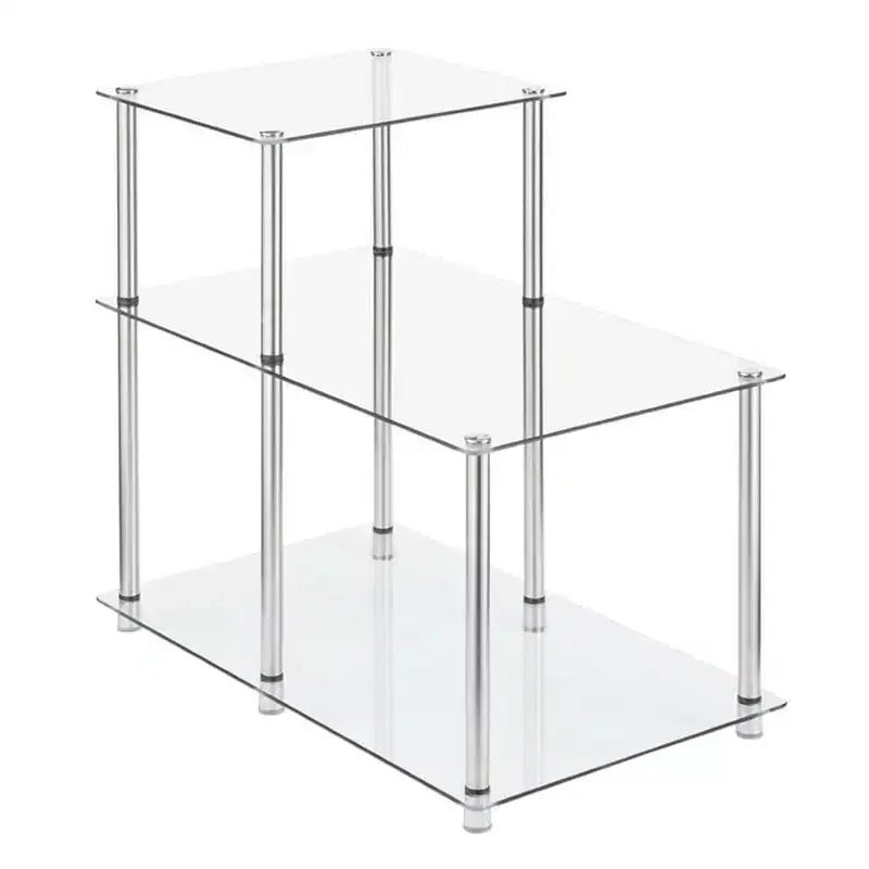 Table d'appoint en verre à marches, table d'appoint moderne à 3 niveaux avec étagères en verre trempé pour l'affichage et le rangement