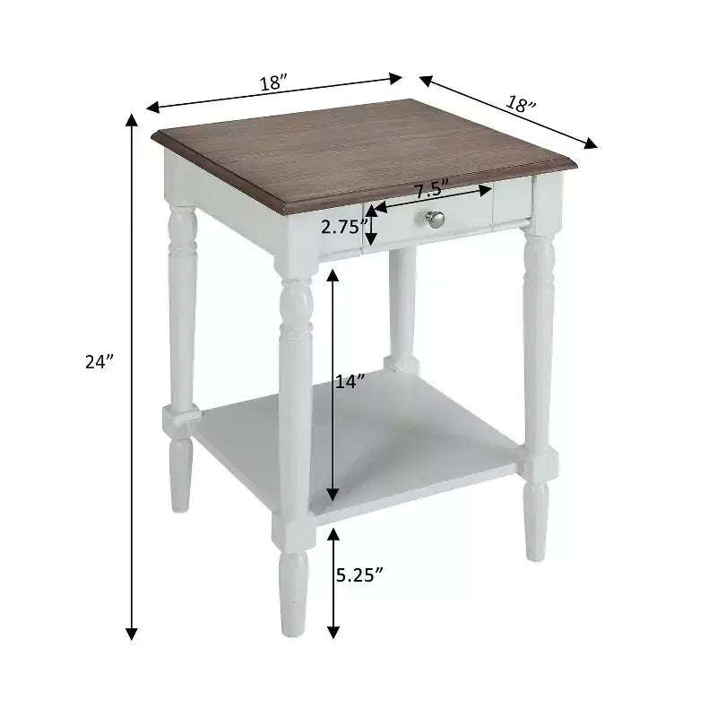 Table d'appoint avec tiroir et étagère, Table de chevet traditionnelle avec tiroir de rangement et étagère ouverte pour salon