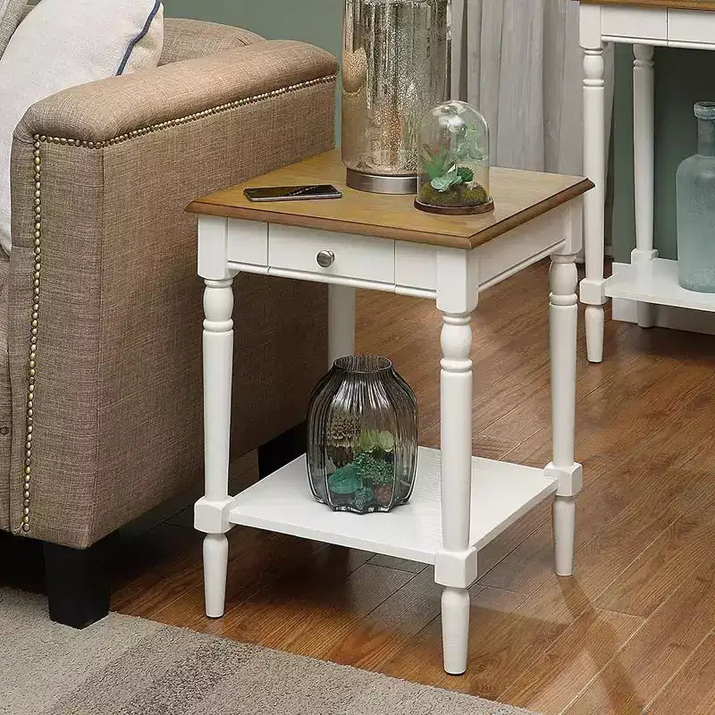 Table d'appoint avec tiroir et étagère, Table de chevet traditionnelle avec tiroir de rangement et étagère ouverte pour salon