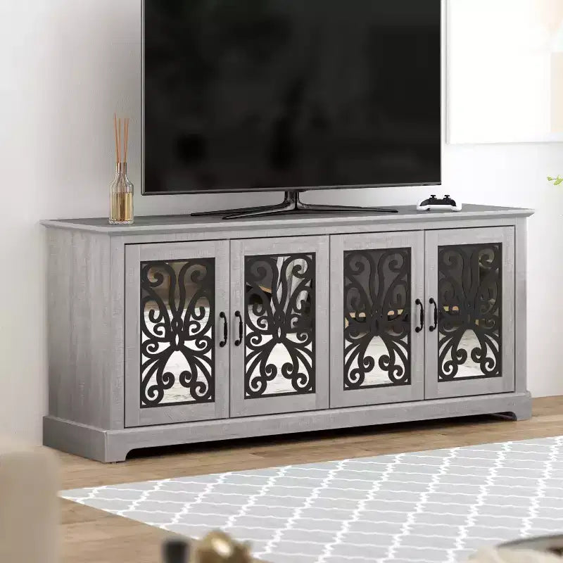 Meuble TV large 4 portes – Chêne gris poussiéreux