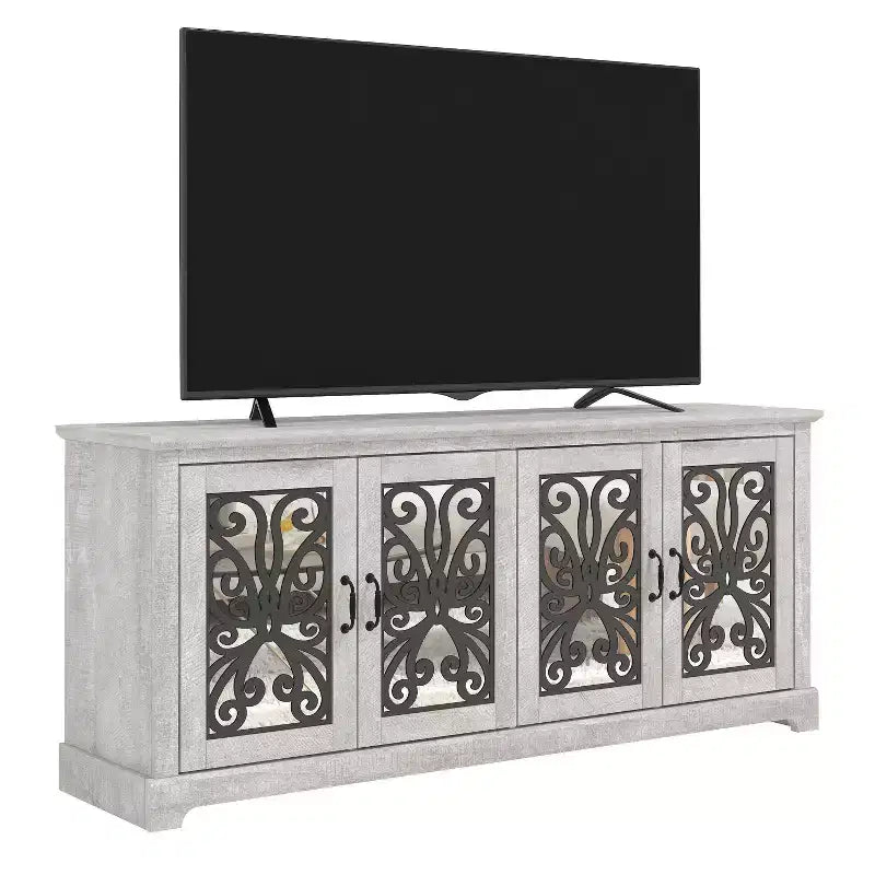 Meuble TV large 4 portes – Chêne gris poussiéreux