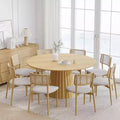 PexFix 60 Solid Wood Round Dining Table Kitchen Table for 6-8 with Tabletop & Textured Tapered Base for Living/Dining Room Coffee Office Natural