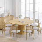 PexFix 60 Solid Wood Round Dining Table Kitchen Table for 6-8 with Tabletop & Textured Tapered Base for Living/Dining Room Coffee Office Natural