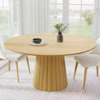 Table de salle à manger ronde en bois massif de 60" - Table de cuisine pour 6 à 8 personnes avec plateau et base conique texturée pour salon/salle à manger