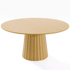 Table de salle à manger ronde en bois massif de 60" - Table de cuisine pour 6 à 8 personnes avec plateau et base conique texturée pour salon/salle à manger
