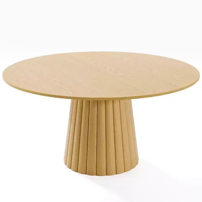 Table de salle à manger ronde en bois massif de 60" - Table de cuisine pour 6 à 8 personnes avec plateau et base conique texturée pour salon/salle à manger