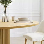 Table de salle à manger ronde en bois massif de 60" - Table de cuisine pour 6 à 8 personnes avec plateau et base conique texturée pour salon/salle à manger
