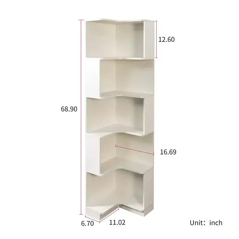 Étagère d'angle, étagère de rangement à 5 niveaux avec chicane, organisateur de rangement autoportant en forme de L pour salon, bureau