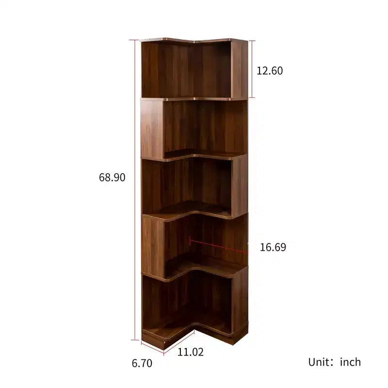 Étagère d'angle, étagère de rangement à 5 niveaux avec chicane, organisateur de rangement autoportant en forme de L pour salon, bureau