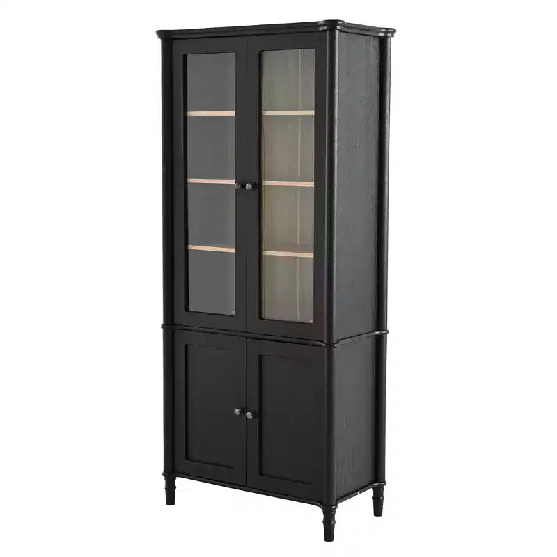 Bibliothèque Mid-Century, Étagère de rangement avec tablettes épaisses, 5 niveaux et 4 portes, Bibliothèque de présentation de style rustique pour salon, bureau
