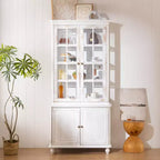 Bibliothèque Mid-Century, Étagère de rangement avec tablettes épaisses, 5 niveaux et 4 portes, Bibliothèque de présentation de style rustique pour salon, bureau
